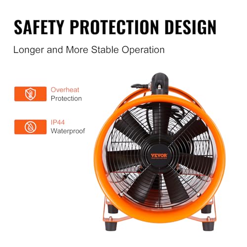 VEVOR Air Mover Blower Fan 10 Inch, 1893CFM 380W with 16.4ft Flexible Duct, Industrial Portable Ventilator Blower/Exhaust - size: 10in-16ft