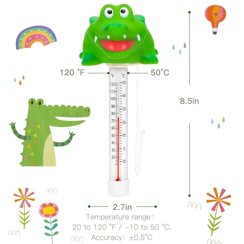 XY-WQ Alligator Floating Pool Thermometer with String, Easy-Read | Large size easy-read scale and included string for swimming pools, spas, hot tubs and ponds.