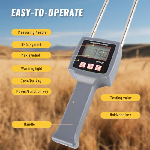 TK100H Portable Hay Moisture Meter with Probe, Accurate and Fast Tester for Forage Grass, Alfalfa, Cereal Straw, and Hay Bales to Monitor Hydration Levels