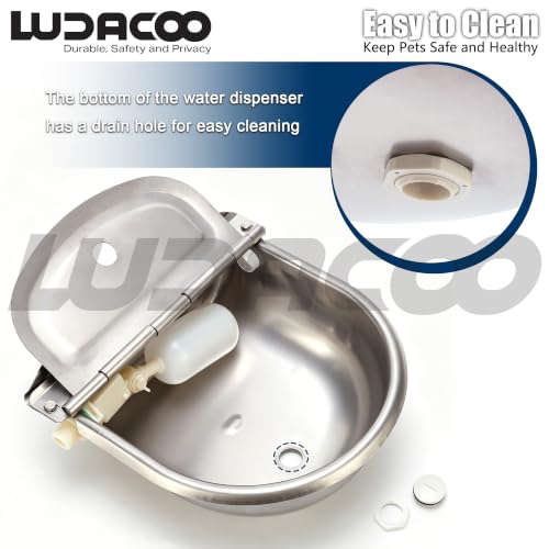 Automatic Animal Drinking Water Bowl, Stainless Steel Dog Water Bowl with 2 Float Valves, Livestock Automatic Water Bowl Dispenser with Drain Hole for Dogs, Cats, Chickens, Cattle, Horses