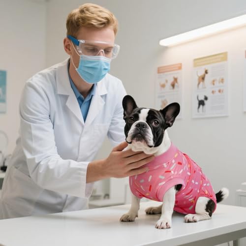 Kuoser Dog Surgery Suit, Female Dog Recovery Suit Doggie Onesie for Surgery | Comfy Recovery Suit for Dogs, Post-Op Onesie for Female & Male Dogs, Soft Protective Wear - color: A-PinkRibbon, size: S (Back:11.4-13.4'', Weight:7-15 LB)