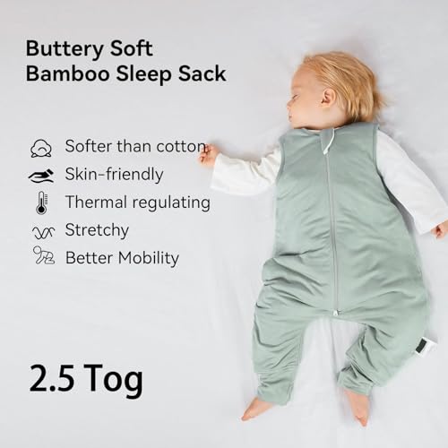 BubblePanda Rayon Made from Bamboo Sleep Sack with Feet 2t-3t 2.5 Tog | 24-36 Months Toddler Sleep Sacks with Legs, Soft Walker Sleeping Sack, Baby Wearable Blanket, 2-Way Zipper, Sage, Large - color: Sage, size: L(2-3T)