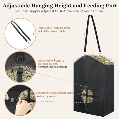 Hay Bags for Goats, 27.5" x 17.5" x 9.8" Hay Feeder, Plastic Release Buckle | Portable & Slow Hay Feeder for Goats, Adjustable Hanging Strap, Waterproof Lining, 800D Oxford Cloth, Sheeps, Small Horses - color: 1 Pc without storage bag