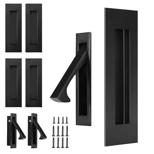 Pocket Door Hardware, 2 Set 6 Inch Sliding Pocket Door Handles, 2 Recessed Flush Finger Pulls & 1 Edge Pull, Handles Hardware Latch for Closet,Sliding,Barn Door, 304 Stainless Steel (Black) - color: Black, size: 2 Set（2 Recessed Pull Handle +1 Edge Handle