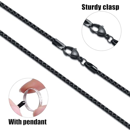 Fiusem Box Chain for Men and Women, Stainless Steel Necklace Chain | Silver Tone/14K Gold Plated/Black Mens Necklace, Width 2/2.5/3/4/5mm, Length 18-28 Inches - size: 18 Inches, style: Black 2.5MM