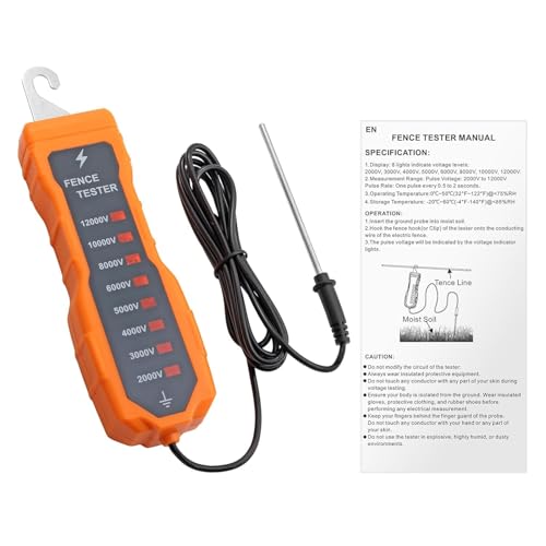 Neoteck 2000-12000V Electric Fence Voltage Tester with 8 Neon Lights | Electric Fence Fault Finder Portable Fence Tester Suitable for Troubleshoot Faults of Ranch and Farm Fences