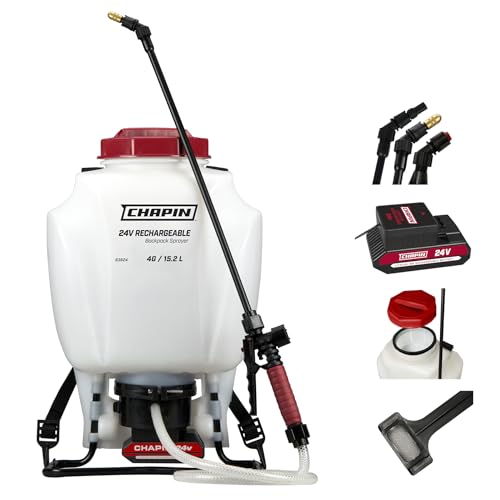 CHAPIN 4-Gallon Battery Backpack Sprayer, Up to 2 Hours Runtime | Chemical-resistant poly tank and seals; anti-clog filtration, padded straps and reinforced hose for extended spraying - size: 4 gal
