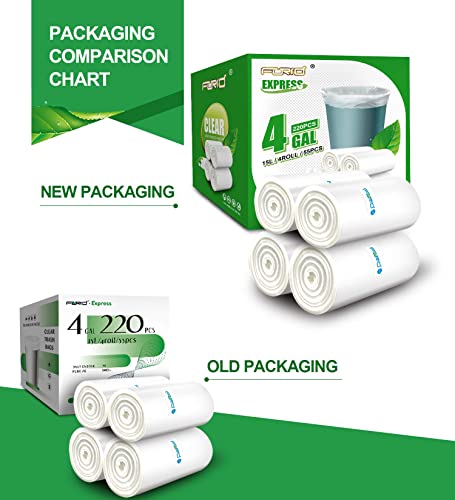 FORID Clear Small Trash Bags, 4 Gallon Garbage Bags, Wastebasket Bin Liners 220 Count Plastic Trash Bags for Bathroom Bedroom Office Garbage Can 15 Liters - Durable & Thick Trash Bag - size: 220 Count (Pack of 1), style: Clear 4 Gal