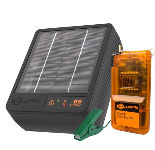 Gallagher S6 Solar Fence Charger with Digital Volt Meter | Solar-Powered Energizer for Gardens, Poultry & Livestock | Includes Digital Fence Tester to Monitor Voltage