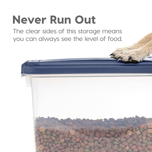 IRIS USA Dog Food Storage Container, Up to 30+11 lbs, Navy, Made in USA | Wheels for Mobility, Airtight Seal, BPA-Free, Best for Bird Seed, Cat food, Cat Litter, Chicken Feed, Pellets