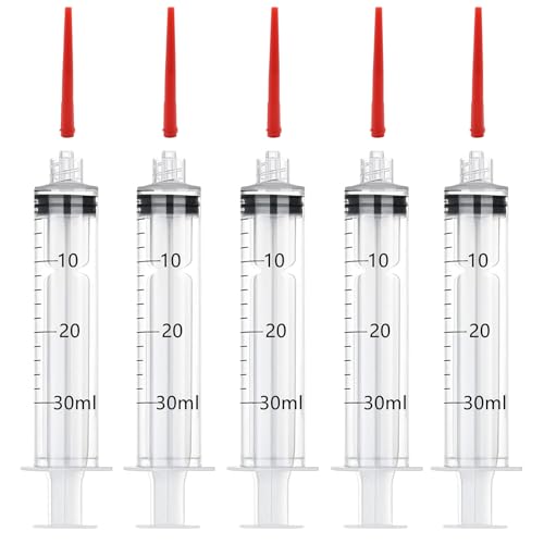 5Pcs Drench Gun Feeding Syringe, Small Animal Pet Livestock Drench Syringe with 5Pcs Screw In Drench Nozzle for Liquid Measuring Watering Refilling Feeding (30ML) - size: 30ML
