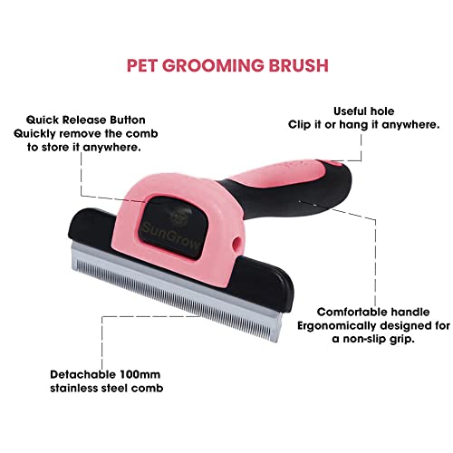 SunGrow Dog and Cat Deshedding Brush, Minimizes Shedding, Enhances Coat Health, Gentle on Skin, Suitable for Rabbits & Ferrets, 4" Steel Blade