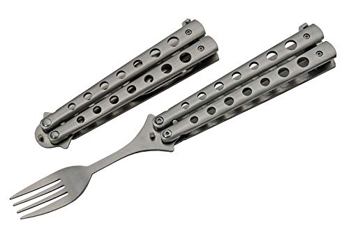 SZCO Supplies 9” Silver Finished Butterfly-Open Style Travel/Camping Fork (211520-SL)