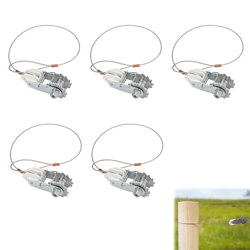 Electric Fence Wire Strainer, 5 PCS in-Line Wire Strainer & Termination Kit, Heavy Duty Wire Ratchet Electric Fence Tensioner with Integrated Insulator, Farm Fence