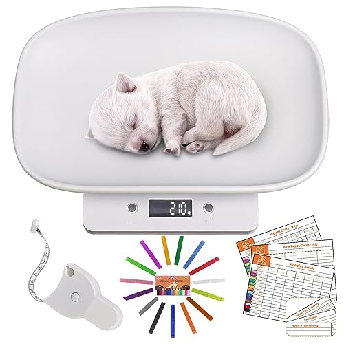 Digital Small Animals Scales for Weighing with Tape Measure, Puppy Whelping Scale Weigh Your Kitten, Rabbit with High Precision, Inclue 15 Color Newborn Puppy Collars and 6 Record Keeping Charts - color: Pet Scale with Puppy Collars&Record Keeping Charts