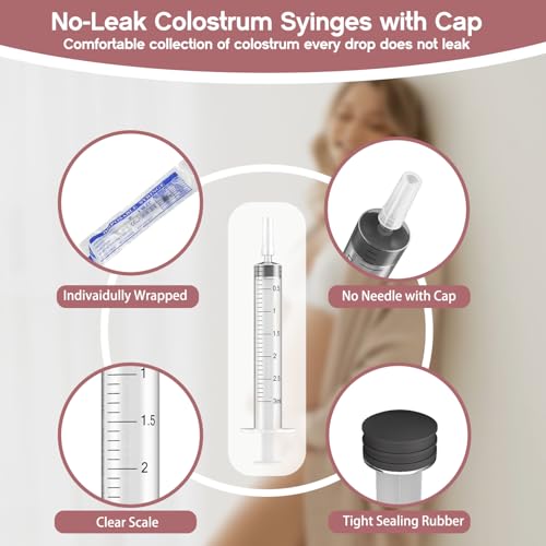 60 Sets 5Ml Colostrum Collector Kit Include 60 5ml No Needle Sterile Syringes with Cap, 4 Measuring Cup, 6 Zip-lock Storage Bags, 60 Labels for Breast Milk Collector - size: 60pcs-5ml