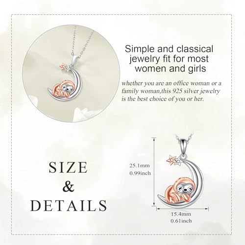 Snake Moon Necklace - 925 Sterling Silver Moon Pendant Necklace - Snake Jewelry for Women - style: Sloth
