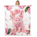 Lovely Pig Kids Throw Blanket,Roses Flowers Dreamy Bed Blanket for Girls Women,Cartoon Animal Cute Livestock Rustic Fleece Blanket,Pink Romantic Fuzzy Blanket,Twin Size (60 x 80 Inches) - color: Pink Green White, size: Twin