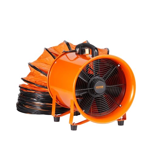 VEVOR Air Mover Blower Fan 8 Inch, 1070CFM 195W with 16.4ft Flexible Duct, Industrial Portable Ventilator Blower/Exhaust - size: 8in-16ft