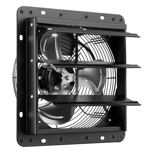 VEVOR 10 inch Shutter Exhaust Fan Wall-Mount Variable Speed Temperature, Automatic Louvers Sturdy Steel Housing, Low Noise, Ventilation and Cooling for Attic, Garage, Barn, Greenhouse, Workshop - size: 10 Inch