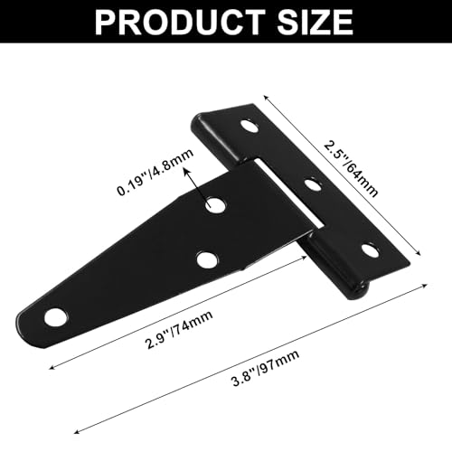 Murtenze 12Pack 3 Inch Black T-Strap Shed Hinge | Barn Door Hinges, Heavy Duty, Gate Strap Hinge, For Barn Door, Shed or Wooden Fences - color: Black, size: 3 Inch - 12Pack