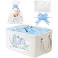 Pickmesh Baby Shower Storage Basket with Gift Bags Rectangular Ribbons Collapsible Canvas Storage Bin with Handles for Diaper Organizing Toy Home DIY Gift Basket, 13 x 9. 1 x 7. 1 Inch(Blue Elephant) - style: Blue Elephant