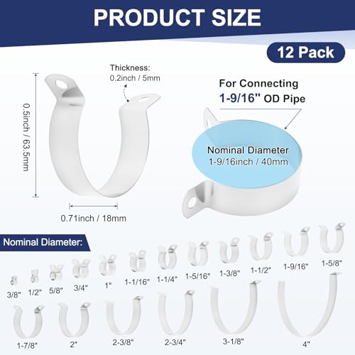 M METERXITY 12-Pack 1-9/16" Brace Bands Chain Link Fence Parts | Galvanized Steel Chain Link Brace Band with Bolts and Nuts for Fence, Gate, Posts, Rust-Resistant - size: 1-9/16"