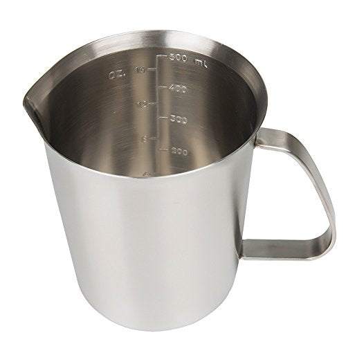 Stainless Steel Measuring Cup (16 Ounce/ 0.5 Liter- 2 Cup), Milk Frothing Pitcher, Steaming Pitcher, Milk Frothing Cup Jug with Marking with Handle for Espresso Machines, Latte Art - size: 16 OZ (500ML)