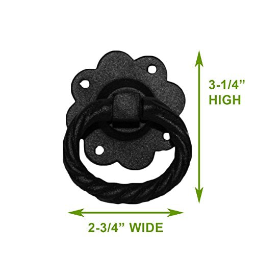 Renovators Supply Manufacturing Black Wrought Iron Floral Ring Gate Latch 6 in Fence Barn Door Lock with Hardware - color: Wrought Iron 2 Floral, size: Pack of 1