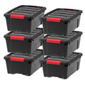 IRIS USA 6-Pack 13 Quart Storage Bins with Lids, Black | Black finish conceals stored items. Ideal for shoes, photos, documents, and small essentials. Nestable design saves space - size: 13 Qt, style: 6 Pack