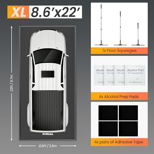 8'6''x22' Heavy Duty Garage Floor Mat, 1.2inch Thick Containment Mats, Waterproof PVC Matwith High Elastic Sponge Column, Non-Slip Surface, Parking Mat with a Squeegee - size: 8'6"x22'