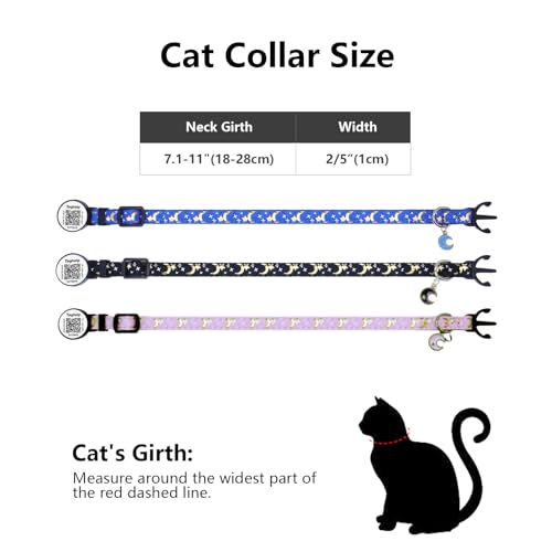 The Ultimate QR Code Pet ID Collar 4-Pack | Breakaway Adjustable Cat Collars with Secure Online Profile | Never Lose Your Cat with Cute Moon & Stars Design (Star & Moons - 4 Pack) - color: Star & Moons - 4 Pack
