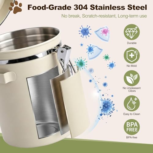 Dog Treat Container Airtight, 1.9 Qt 304 Stainless Steel Dog Treat Jar & Pet Treat Canister with Scoop, Date Dial, Locking Clamp, Silicone Seal for Dog Biscuits, Cookies, Training Snacks - size: 1.9 Qt