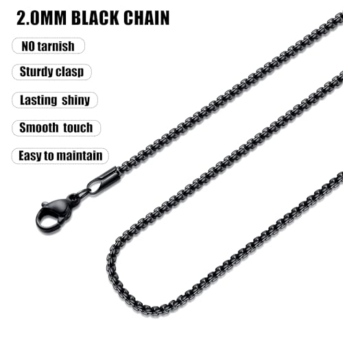 Fiusem Box Chain for Men and Women, Stainless Steel Necklace Chain | Silver Tone/14K Gold Plated/Black Mens Necklace, Width 2/2.5/3/4/5mm, Length 18-28 Inches - size: 28 Inches, style: Black 2MM