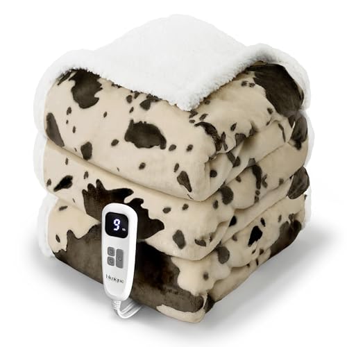 Heated Blanket Full Blanket - Fast Heating Electric Blanket, Soft Heated Throw with 4 Time Settings,10 Heating Settings, Warm Gifts for Women Mom Grandma(72" x 84" Light Brown) - color: 03 - Brown Ombre-beige, size: Full 72" x 84"