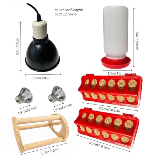 Chick Starter Kit with 75w Heat Lamp, 5-in-1 Baby Chicken Brooder Supplies | Feeder & Waterer Set, Perch with Mirror for Coop Brooder Poultry Chick Duck Quail Bird