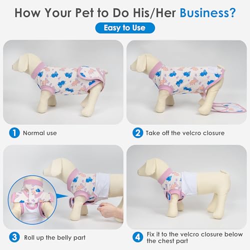 cyeollo Recovery Suit for Dogs Cats Surgery Suit Female Spay Soft Breathable Pet Onesie Bodysuit Male Dog Neuter, Small Dogs Surgical Recovery Shirt, Dinosaur, XS - color: 6# White Dinosaur, size: X-Small (Back: 9"-11")