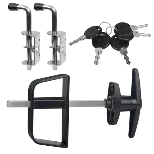 Shed Door Latch Kit with 5-1/2" Stem T-Handle Lock, 5 Keys and 2 Packs Spring Loaded Latch Hardware - Ideal for Sheds, Playhouses, Chicken Coops, RVs, Garages - size: 5.5 inch-SMALL-T