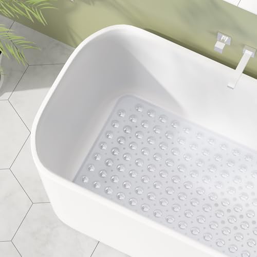 AmazerBath Shower Mat Non Slip 40 x 16 Inches, Shower Stall Mats with Suction Cups and Drain Holes, Non Slip Bath Mat for Tub for Elderly & Kids, Clear - color: Clear, size: 40" x 16" (Rectangular)
