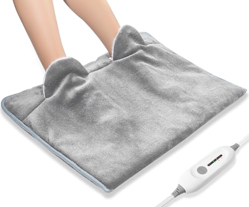Electric Heated Foot Warmer Soft Flannel Foot Heater with 2h Auto Off & 3 Heat Levels Full Body Use Heating Pad for Feet, Abdomen, Cramps, Pain Relief Pocket Design 16" x 22" Grey - color: Grey