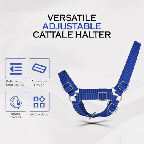 HADZAM Adjustable Nylon Cow Halter | Calf Halter one Halter for (1 Year to Full Size) Easy Adjustable Straps elimates the Need of Ill-Fitting Cattle Halter - color: BLUE