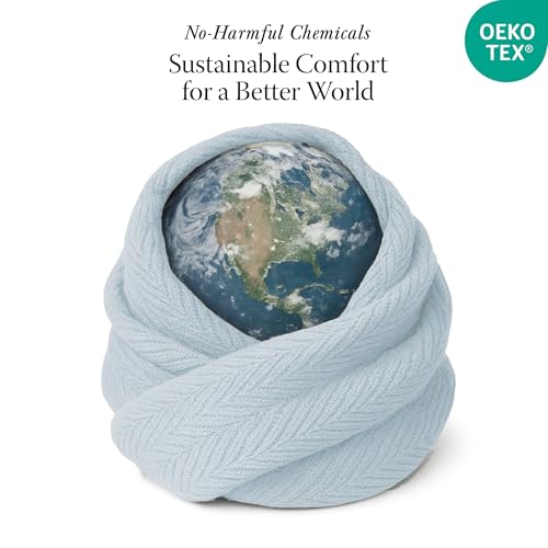 Threadmill Luxury Cotton Blankets for Queen Size Bed | All-Season 100% Cotton Queen Size Blanket | Herringbone Cozy, Soft Breathable Fall Thermal Blanket fits Full Size Bed | Light Blue | All-Season Thermal Blanket, Soft & Breathable, Cozy Moisture-Wickin