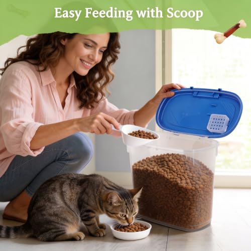 10-15 Lbs Dog Cat Pet Food Storage Container Airtight, Slim Dry Food Bin | Clear Plastic Food Container for Dogs, Cats, Bird Seeds, Kibble, Pellets, Rice, Flour, Food Container with Lid, Scoop and Cup - color: Sapphire Blue