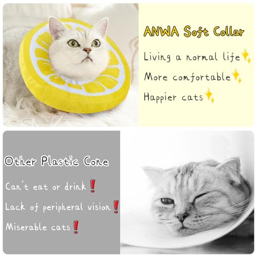 ANWA Adjustable Cat Cone Collar Soft, Cute Cat Donut Collar After Surgery, Kitten Recovery Cones to Stop Licking - color: Lemon, size: Medium