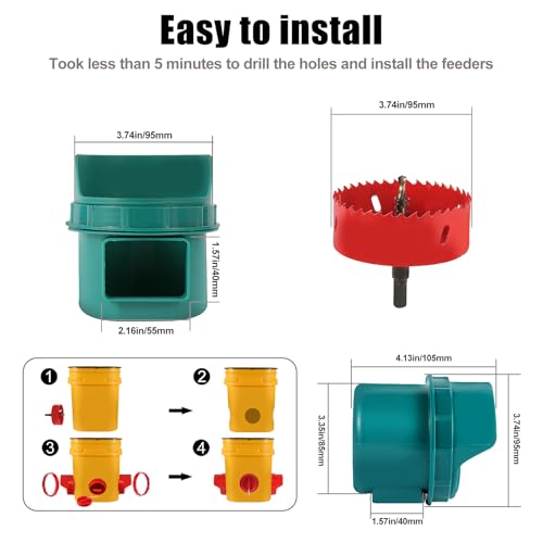 Chicken Feeder No Waste, 10 Ports Automatic Poultry Feeder with Covers & Hole Saw, Rain Proof Chicken Feeder Port for Buckets, Bins & Barrels - color: Green