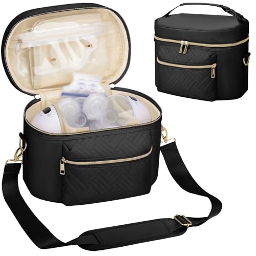 GDNasist Wearable Breast Pump Bag, Pumping Bag with Mat & Shoulder Strap | Portable Pumps Carrying Case Bag Compatible with Willow/Elvie/Medela/Momcozy for Nursing & Working Moms, Black - color: Black