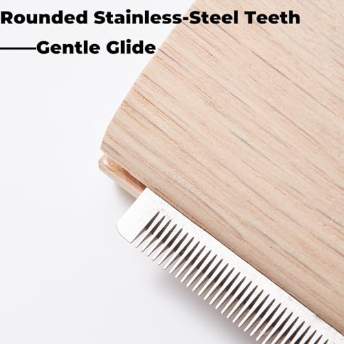 French Bulldog Brush for Shedding, Palm-Grip Wooden Grooming Comb | Fine Stainless Steel Teeth, Curved Body For Short Coats, Face, Neck And Chest Grooming, Bath And Dry Use