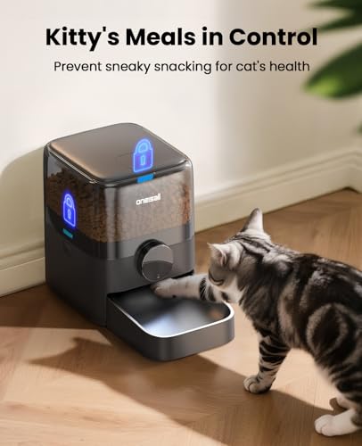 oneisall Automatic Cat Feeder for Large Kibble and Snacks, 12 Cups/3L Timed Pet Feeder for Cats Indoor, Programmable Dry Food Dispenser (Black) | Large Kibble and Snacks, 12 Cups/3L, Programmable Dry Food Dispenser, Corded, Black