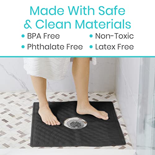 Vive Shower Mat - 22" by 22" Square Non Slip Large Bath Mat for Bathtub - Patented Design - Suction Cup Traction Skid Pad for Stalls Floors Tub - Textured Rubber with Drain Hole - color: Midnight Black