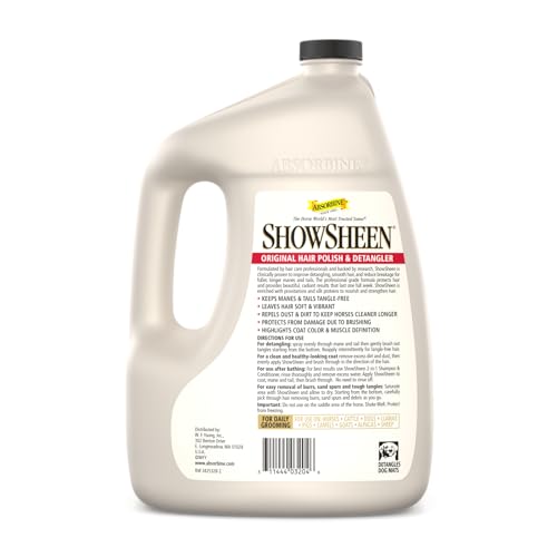 Absorbine ShowSheen Hair Polish & Detangler, 128 fl oz Refill Gallon | Mane & Tail, Pro-Vitamins, Silk Proteins, Lustrous Shine, Reduces Hair Breakage, Promotes Longer Healthy Hair, Horses & Dogs - size: 128 fl oz Refill